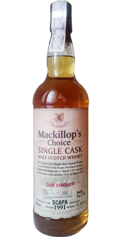 Scapa 1991 (B.2013) Mackillop's Choice Single Cask Malt Scotch Whisky | 700ML - Whiskey