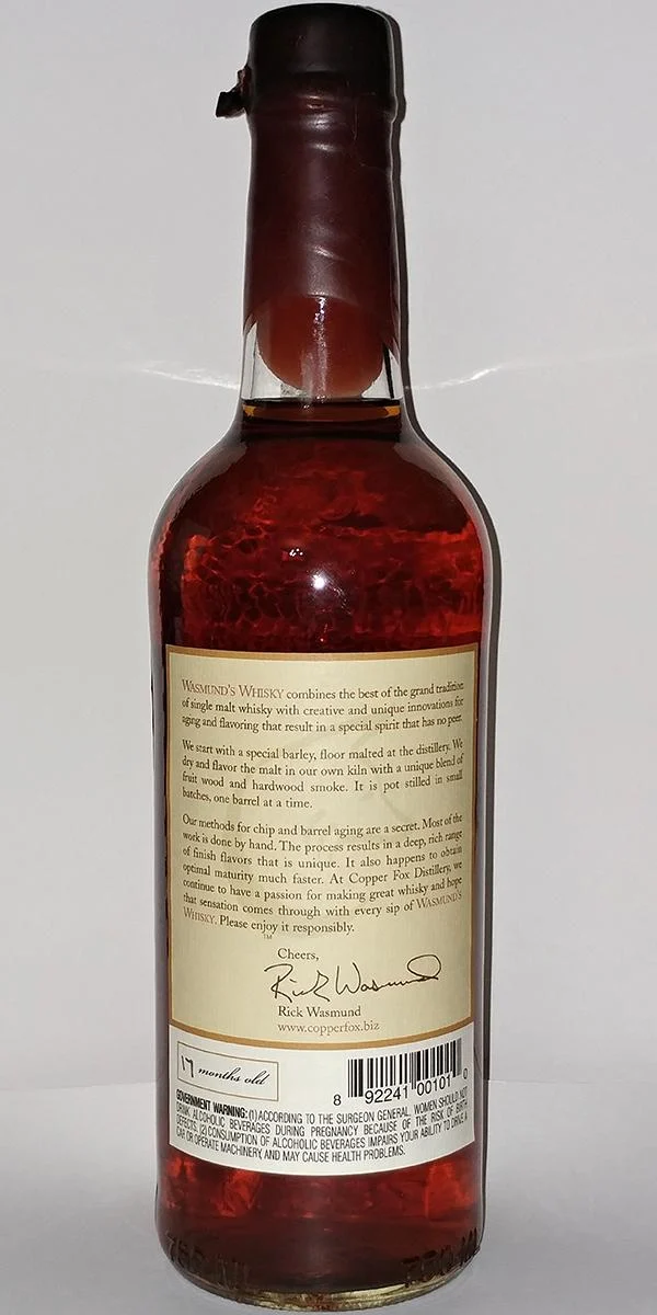 Wasmund's Copper Fox 12 Months Rye American Grain Spirit | 700ML