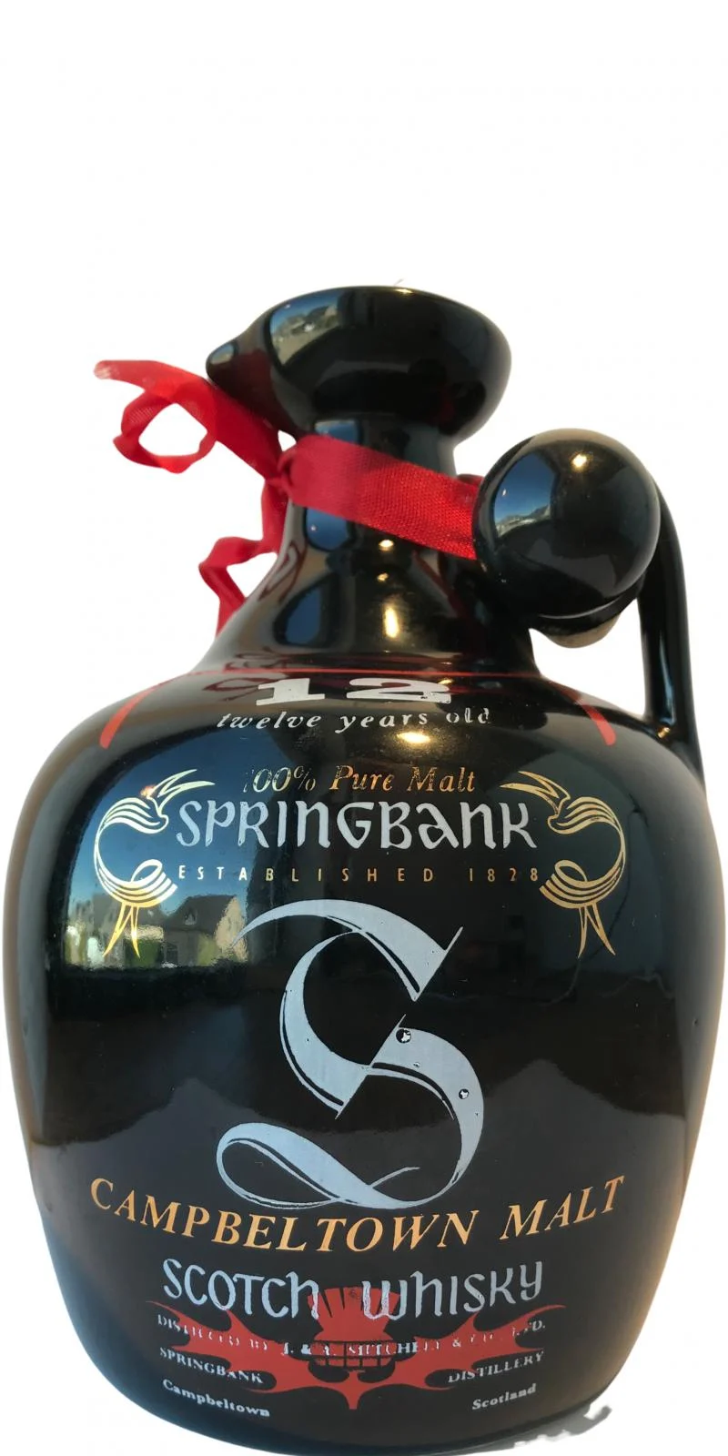 Springbank 12 Year Old Ceramic Jug Black Scotch Whisky - Whiskey