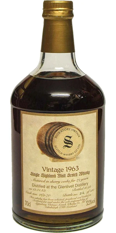 The Glenlivet 1963, 29 Year Old (B.1992) Signatory Vintage Scotch Whisky | 700ML - Whiskey