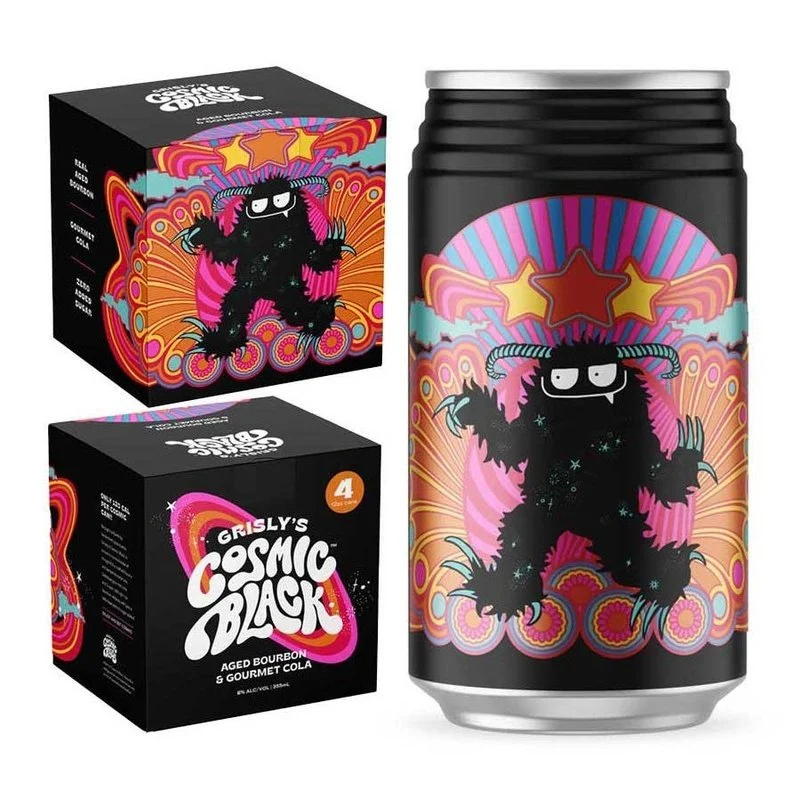 Grisly's Cosmic Black Aged Bourbon & Gourmet Cola Cocktail | 4*355ML