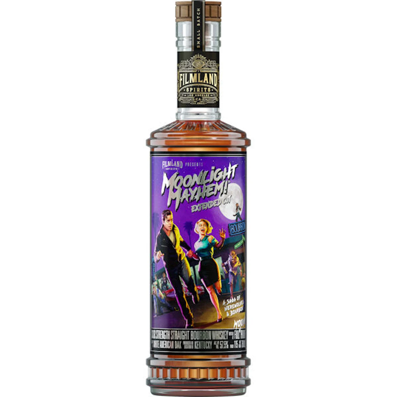 Filmland Spirits Moonlight Mayhem Whisky de lote pequeño de corte extendido Cask Strength Straight Bourbon - Whiskey