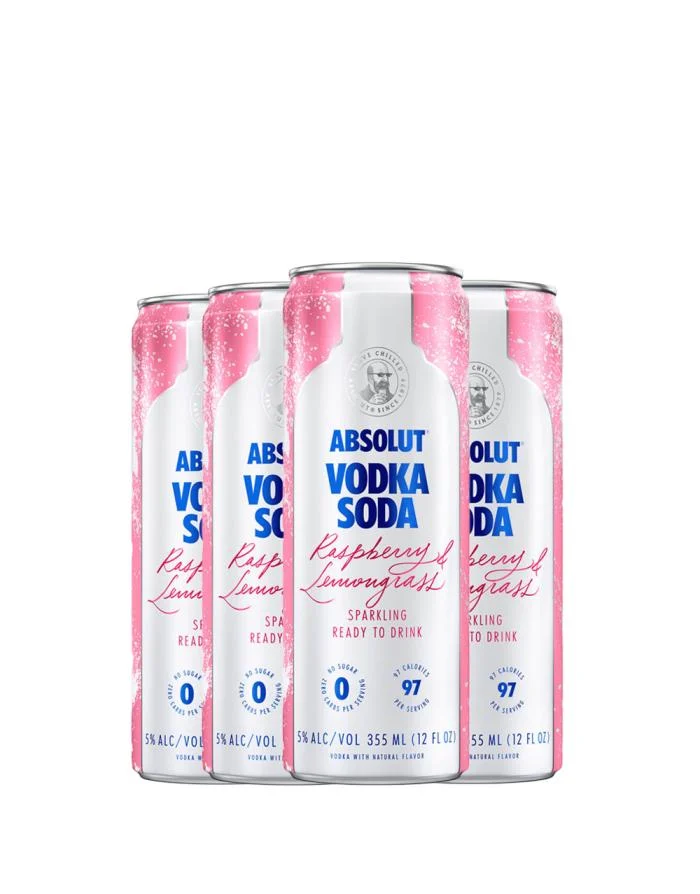 Absolut Vodka Soda Raspberry & Lemongrass Cocktail | 4*355ML