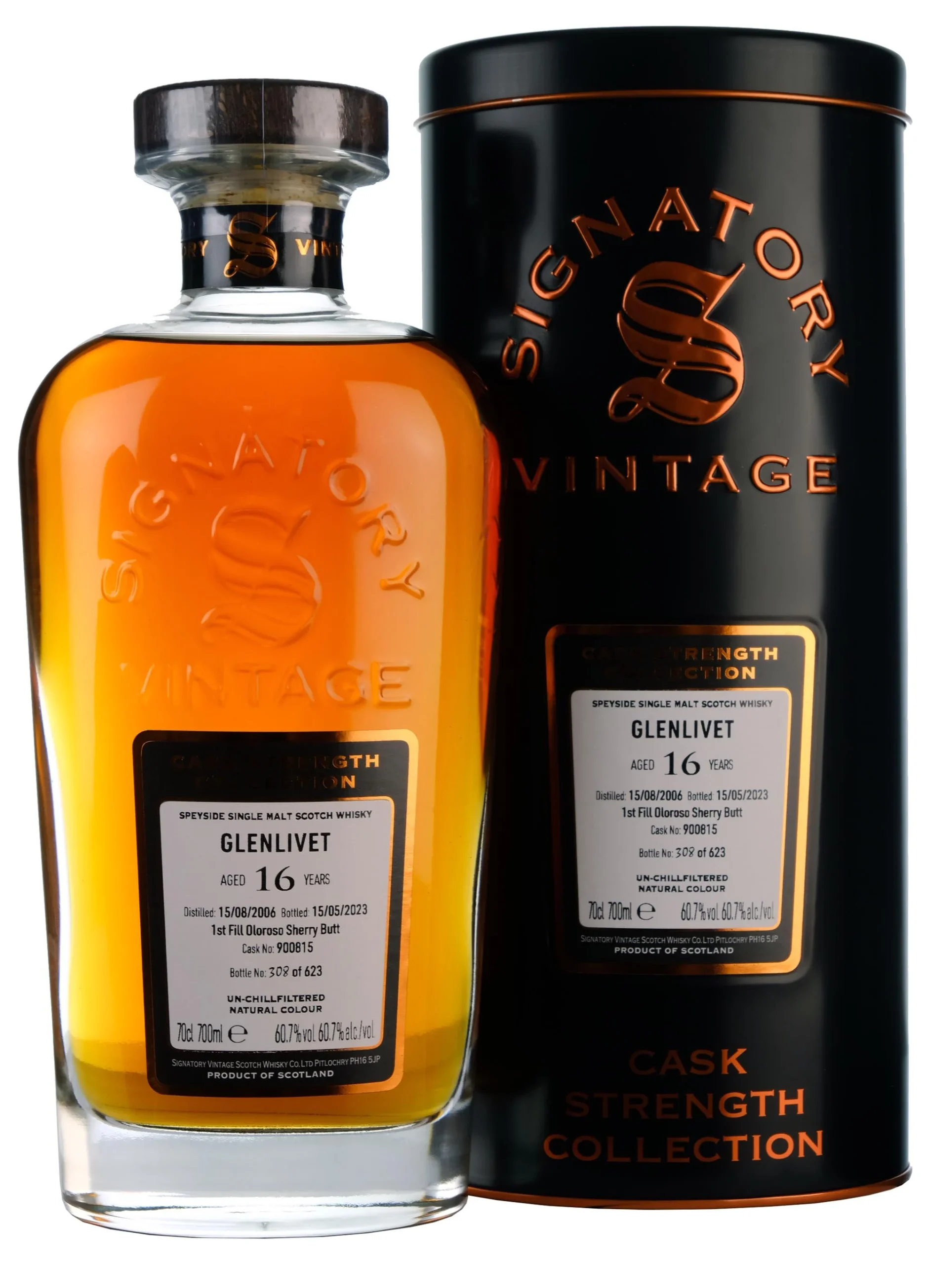 Glenlivet 16 Year Old (D.2006, B.2023) Signatory Vintage (Cask #900815) Single Malt Scotch Whisky | 700ML - Whiskey
