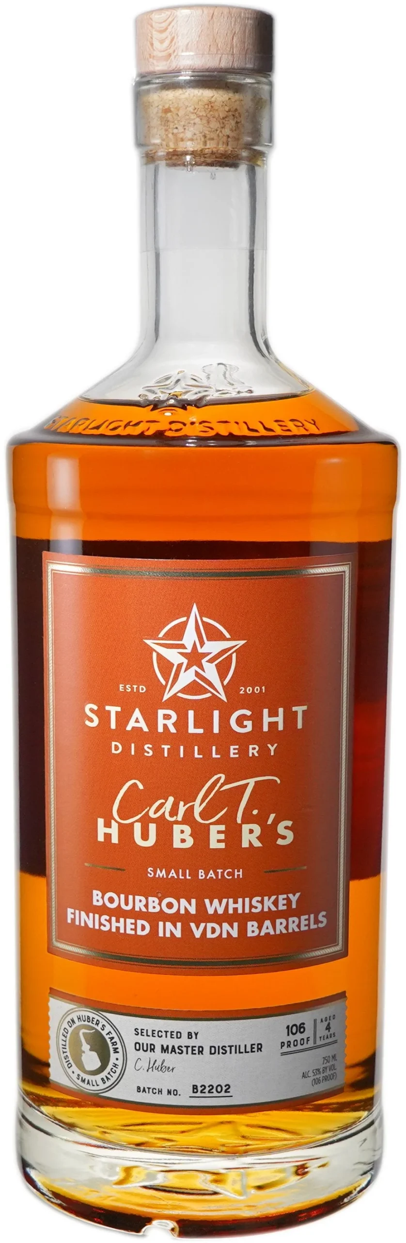 Huber's Starlight Finished in VDN Barrels Bourbon Whiskey
