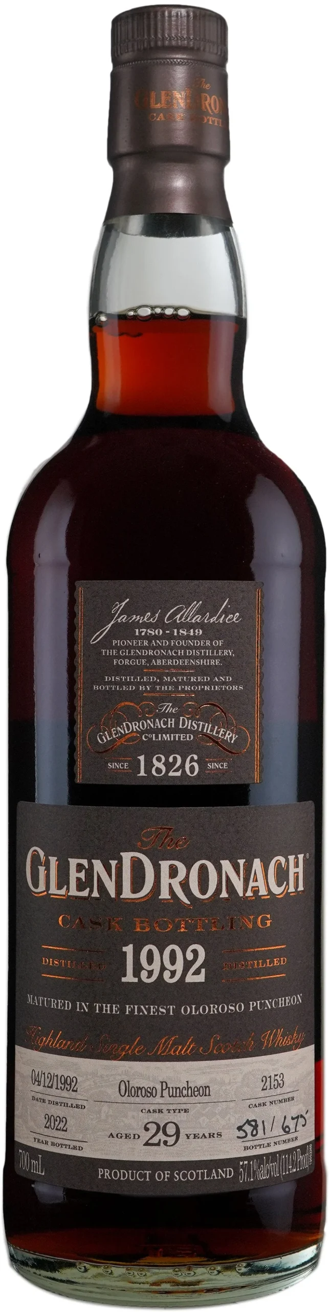 Glendronach 29 Year Old Vintage Oloroso Puncheon # 2153 (1992) Single Malt Scotch Whisky | 700ML - Whiskey