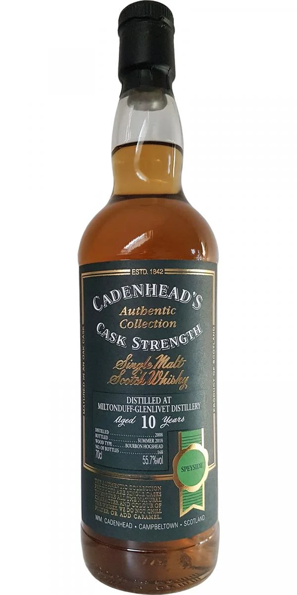 Miltonduff 2008 (Cadenhead's) Authentic Collection 10 Year Old 2018 Release Single Malt Scotch Whisky | 700ML - Whiskey