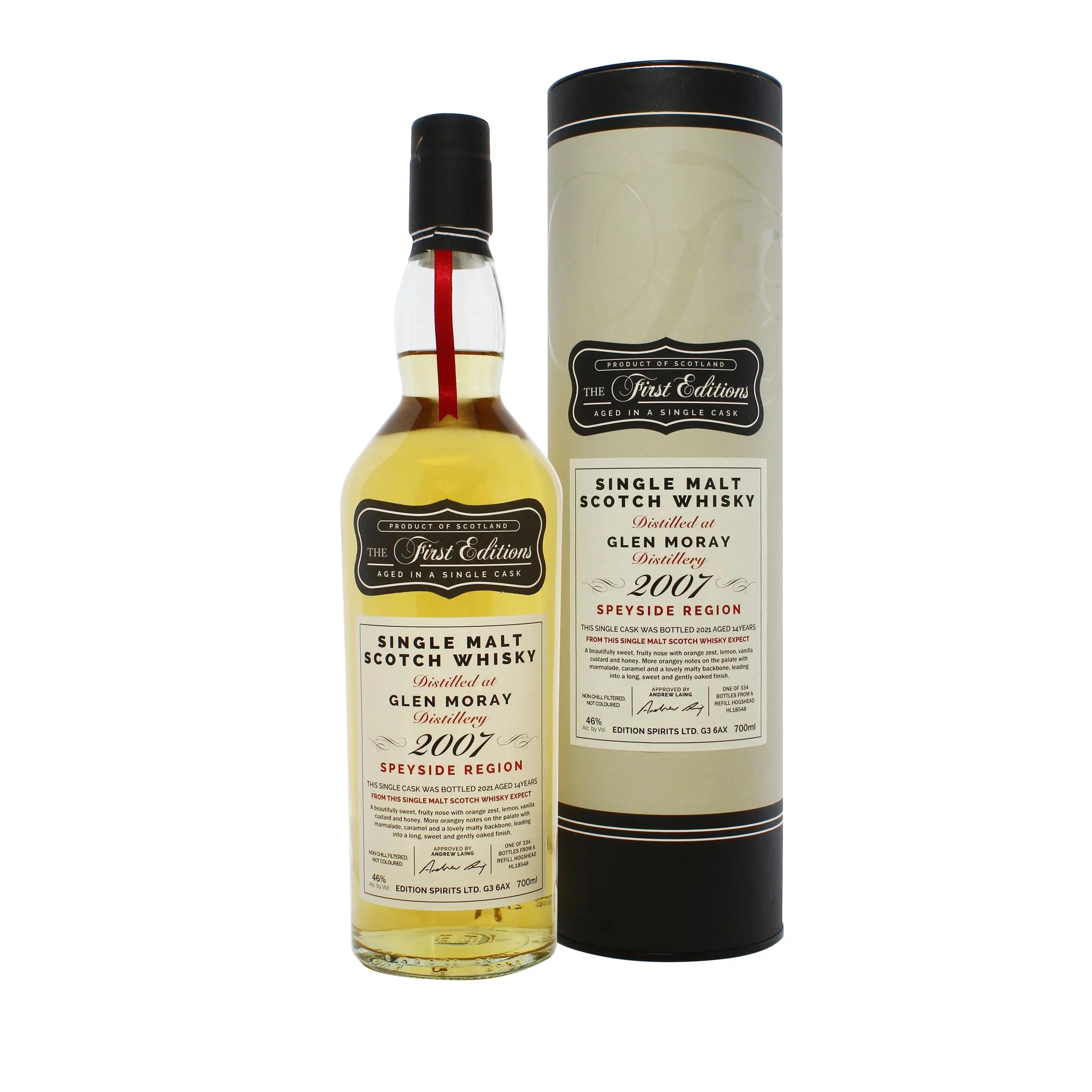 Glen Moray 2007 ED The First Editions 14 Year Old 2021 Release (Cask #HL 18548) Single Malt Scotch Whisky | 700ML - Whiskey