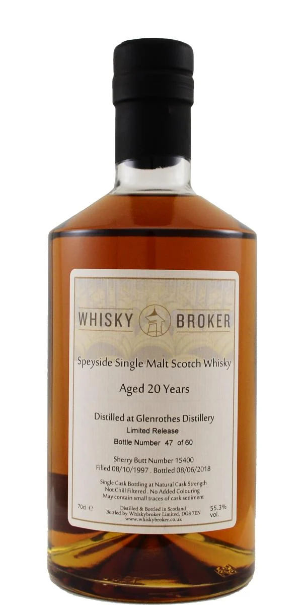 Glenrothes 1997 (Whiskybroker) Limited Release (Cask #15400) 20 Year Old 2018 Release Single Malt Scotch Whisky | 700ML - Whiskey