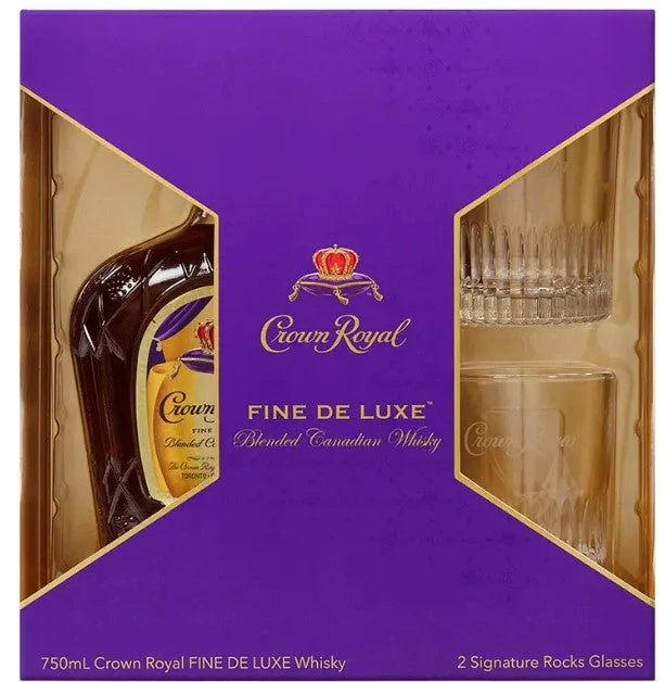 Crown Royal Fine De Luxe Blended Canadian Whiskey Two Glass Cup Gift Set