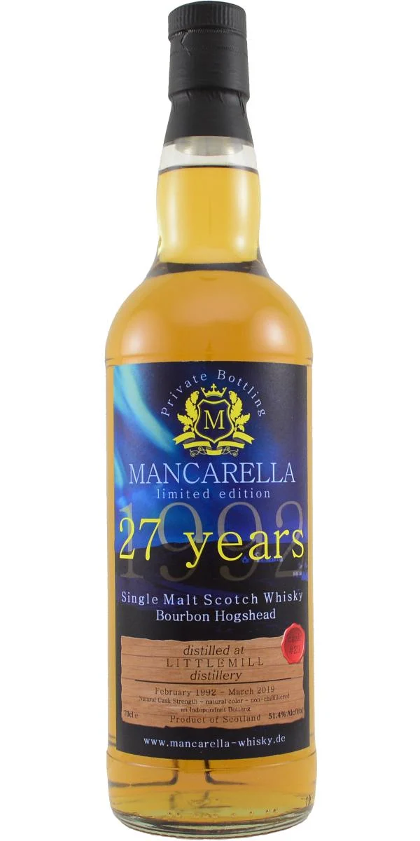 Littlemill 1992 (Mancarella) Limited Edition 27 Year Old 2019 Release (Cask #29) Single Malt Scotch Whisky | 700ML - Whiskey