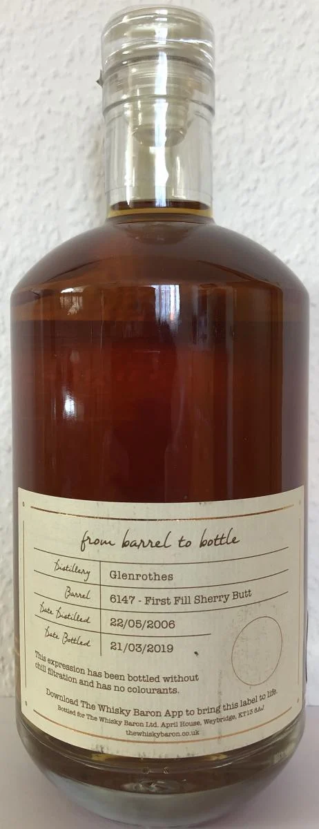 Glenrothes 2006 (The Whisky Baron) Founder's Collection 12 Year Old 2019 Release (Cask #6147) Single Malt Scotch Whisky | 700ML - Whiskey