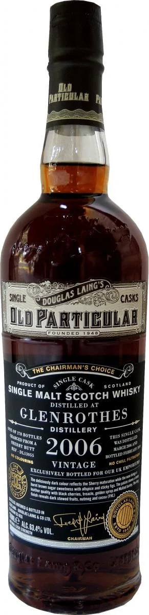 Glenrothes 2006 (Douglas Laing) Old Particular - Lanzamiento The Chairman's Choice 2019 (Cask #DL 13055) Whisky escocés de malta única | 700ML