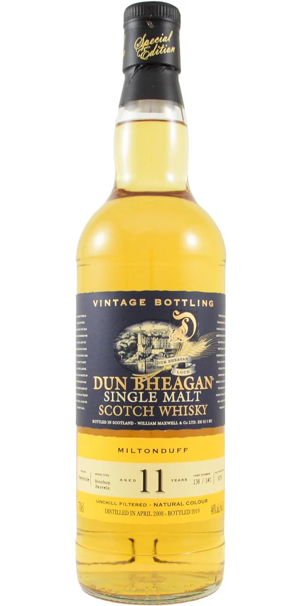 Miltonduff 2008 (Ian Macleod) Dun Bheagan 11 años Lanzamiento en 2019 (Barrica n.º 138/140) Whisky escocés de malta única | 700ML