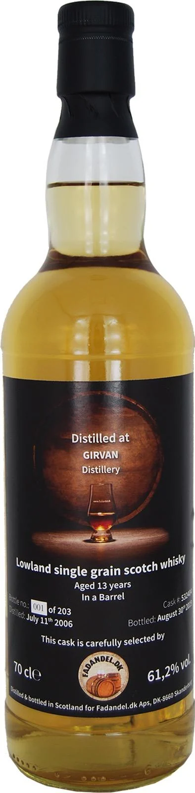 Girvan 2006 (Fadandel.dk) 13 años Lanzamiento en 2019 (Barrica n.° 532404) Whisky escocés de grano único | 700ML