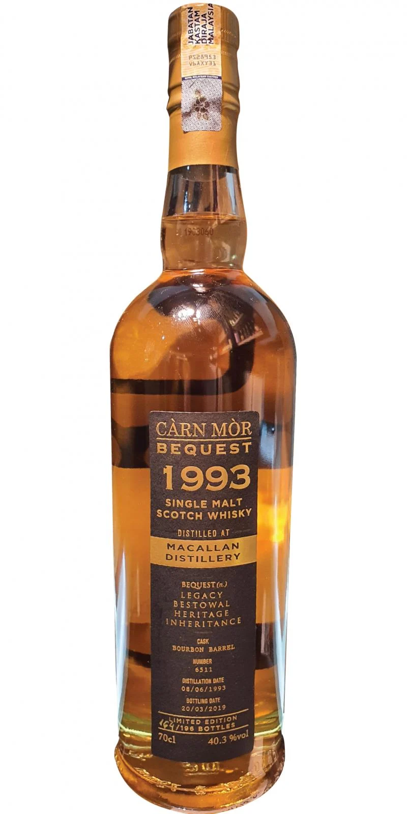 Macallan 1993 (Morrison and MacKay) Càrn Mòr - Bequest (Cask #6511) 2019 Release Single Malt Scotch Whisky | 700ML