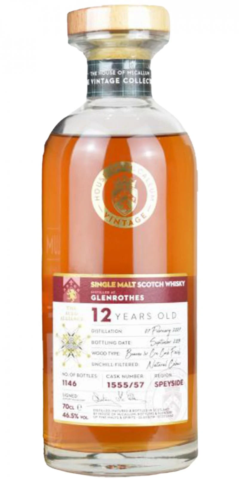 Glenrothes 2007 (House of McCallum) The Vintage Collection 12 Year Old 2019 Release (Cask #1555/57) Single Malt Scotch Whisky | 700ML - Whiskey