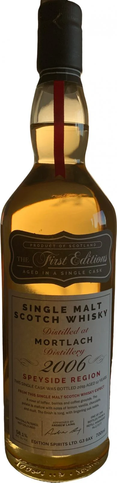 Mortlach 2006 (Edition Spirits) The First Editions (Cask #HL 17377) 12 Year Old 2019 Release Single Malt Scotch Whisky | 700ML - Whiskey