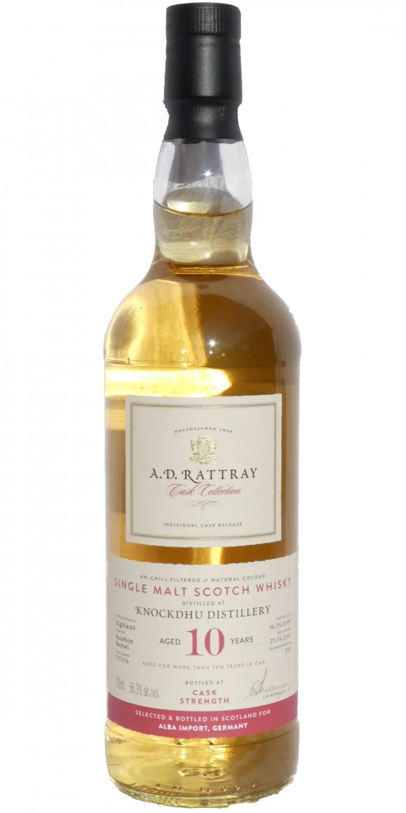 Knockdhu 2009 (A.D. Rattray) Individual Cask Bottling for Alba Import (Cask #700306) 10 Year Old 2019 Release Single Malt Scotch Whisky | 700ML - Whiskey