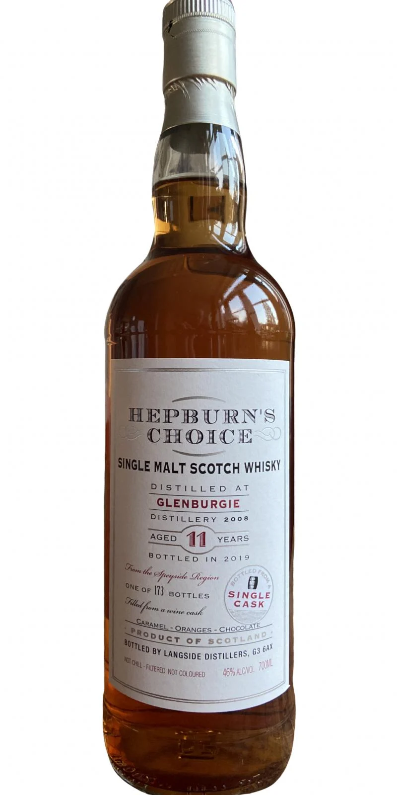 Glenburgie 2008 (Langside Distillers) Hepburn's Choice 11 años Lanzamiento en 2019 Whisky escocés de malta única | 700ML