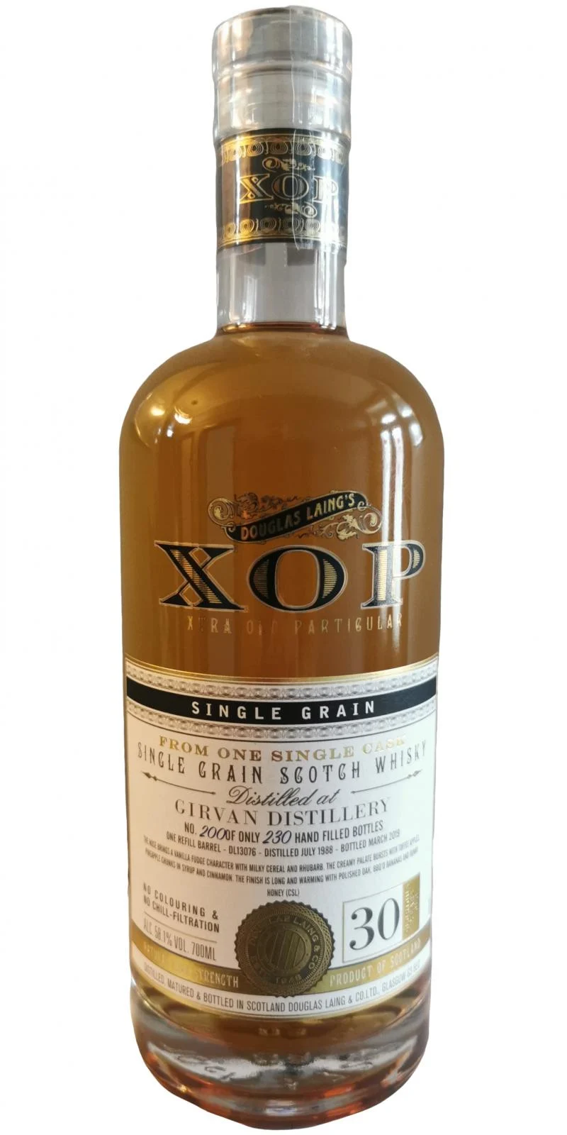 Girvan 1988 (Douglas Laing) XOP - Xtra Old Particular 30 años Lanzamiento en 2019 (Barrica #DL 13076) Whisky escocés de grano único | 700ML