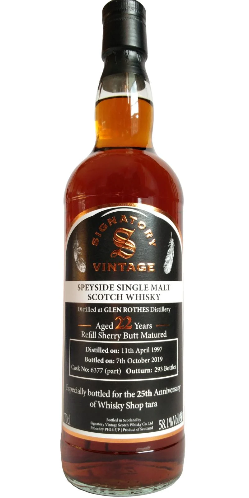 Glenrothes 1997 (Signatory Vintage) 25th Anniversary of Whisky Shop Tara (Cask #6377 (part)) 22 Year Old 2019 Release Single Malt Scotch Whisky | 700ML - Whiskey