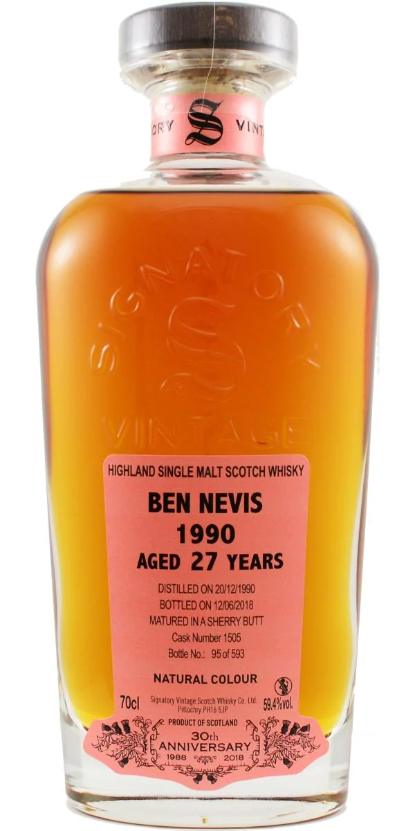 Ben Nevis 27 Year Old 1990 30th Anniversary Signatory Vintage Single Malt Scotch Whisky | 700ML
