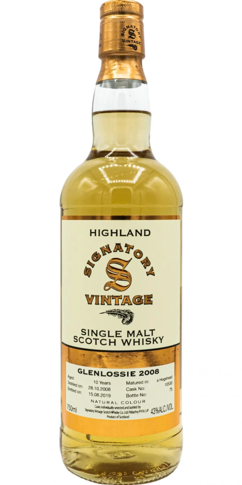 Glenlossie 2008 SV (Cask #10530) 10 Year Old 2019 Release Single Malt Scotch Whisky - Whiskey