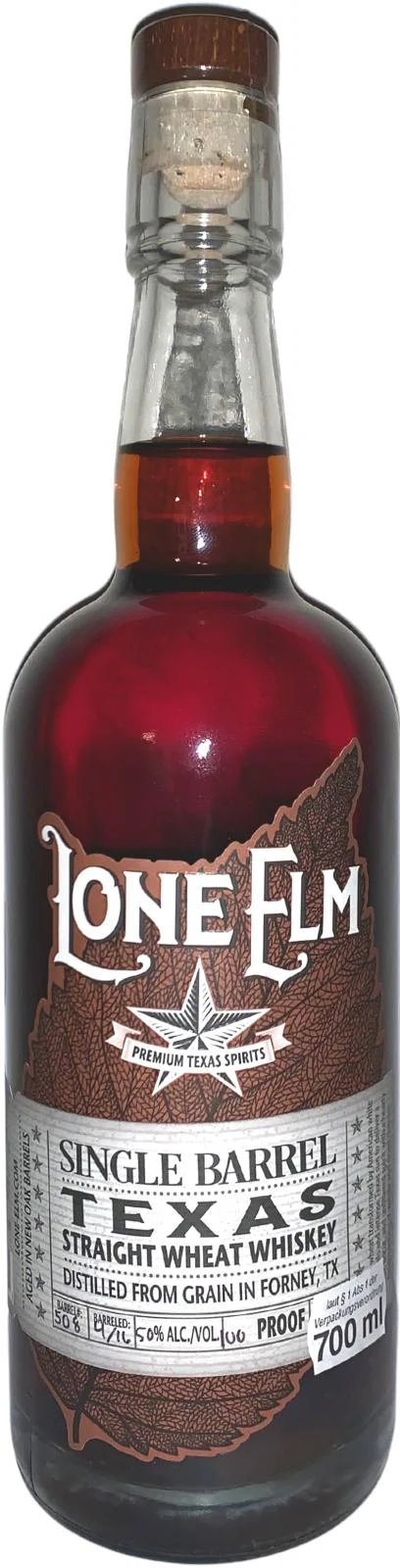 Lone Elm Single Barrel 2019 Release Texas Straight Wheat Whiskey