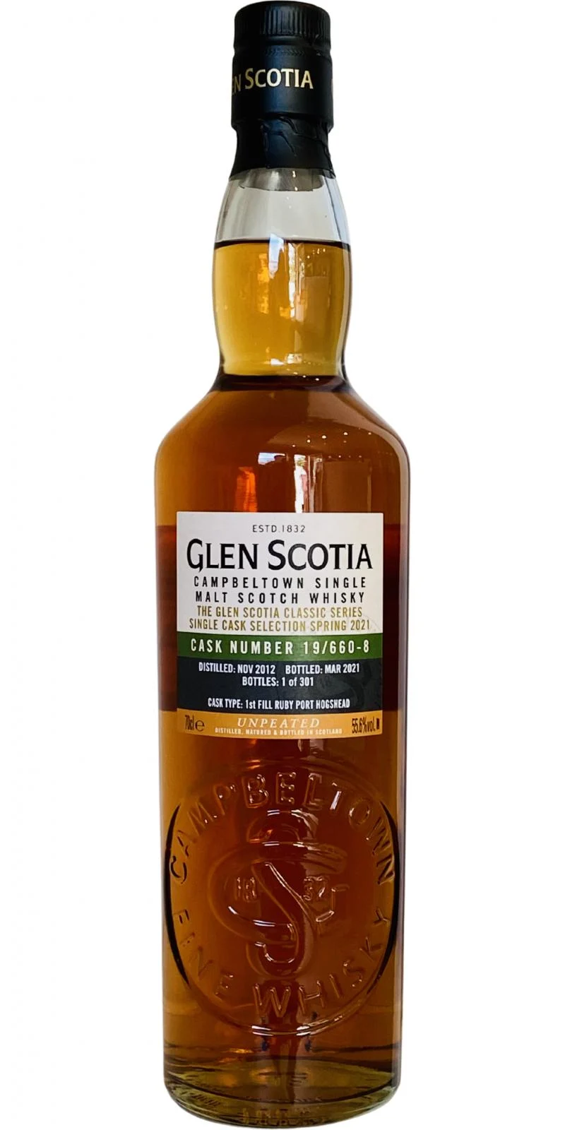 Glen Scotia 2012 Single Cask Selection 8 años Lanzamiento en 2021 (Barrica n.º 19/660-8) Whisky escocés de malta única | 700ML