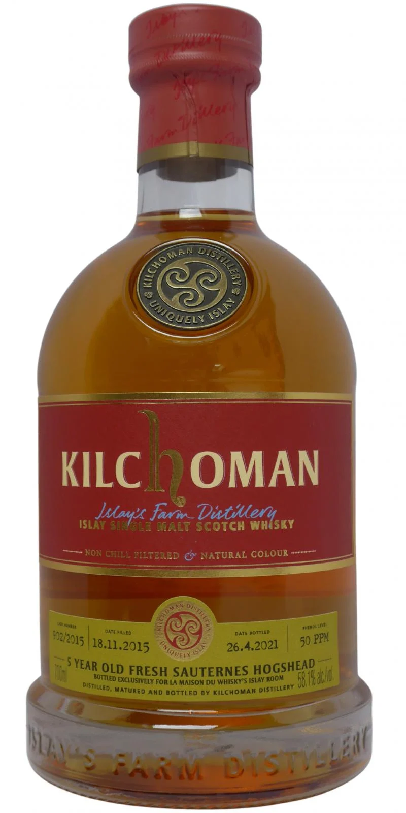 Kilchoman 2015 5 Year Old 2021 Release (Cask #902/2015) Single Malt Scotch Whisky | 700ML - Whiskey