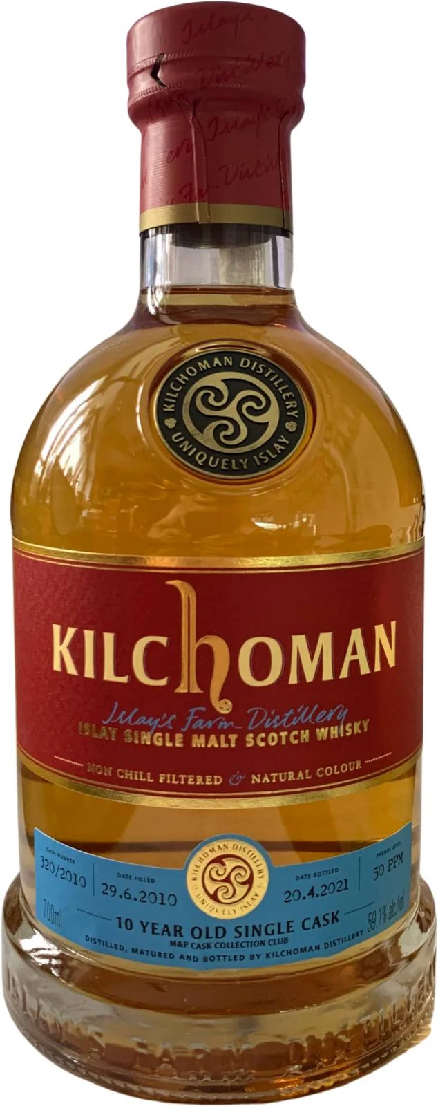 Kilchoman 2010 Single Cask M&P Cask Collection Club 10 Year Old 2021 Release Cask #320/2010 Single Malt Scotch Whisky | 700ML - Whiskey