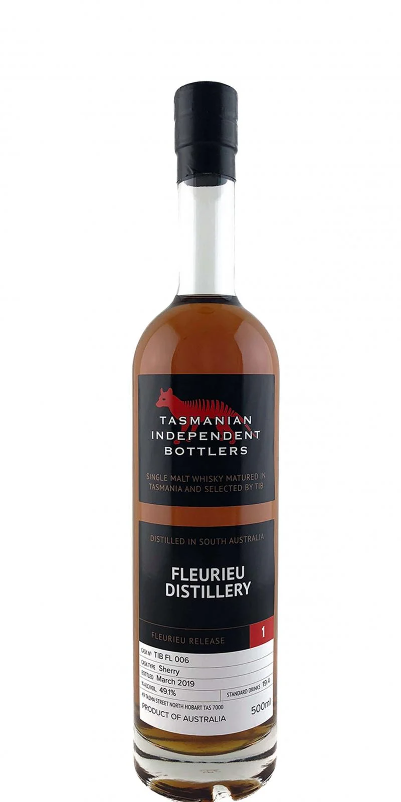 Fleurieu Distillery Fleurieu Release 1 (Tasmanian Independent Bottlers) 2019 Release (Cask #TIB FL 006) Single Malt Whisky | 500ML - Whiskey