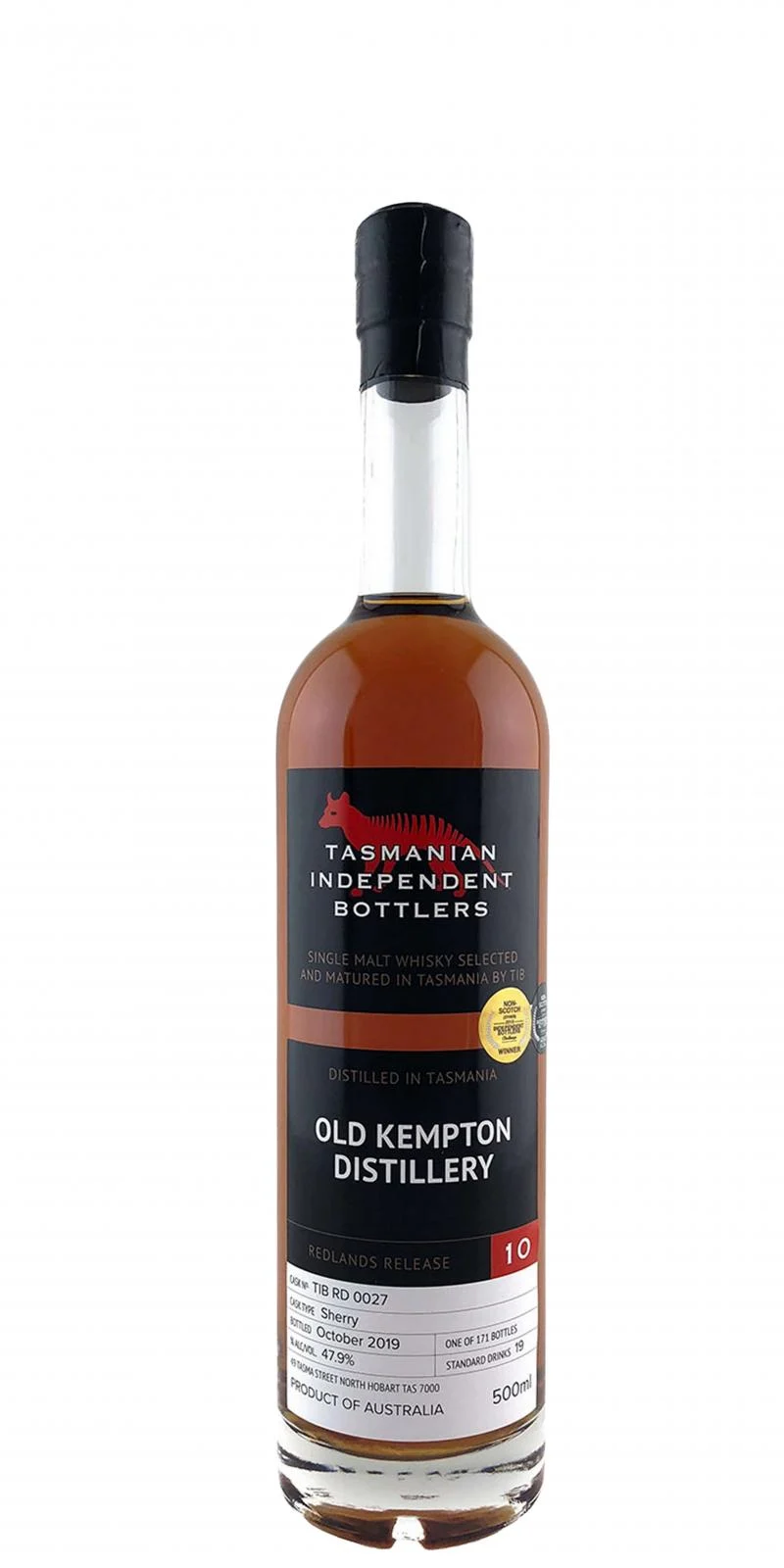Old Kempton Redlands Release 10 TmIB (Cask #TIB RD 0027) 2019 Release Single Malt Whisky | 500ML - Whiskey