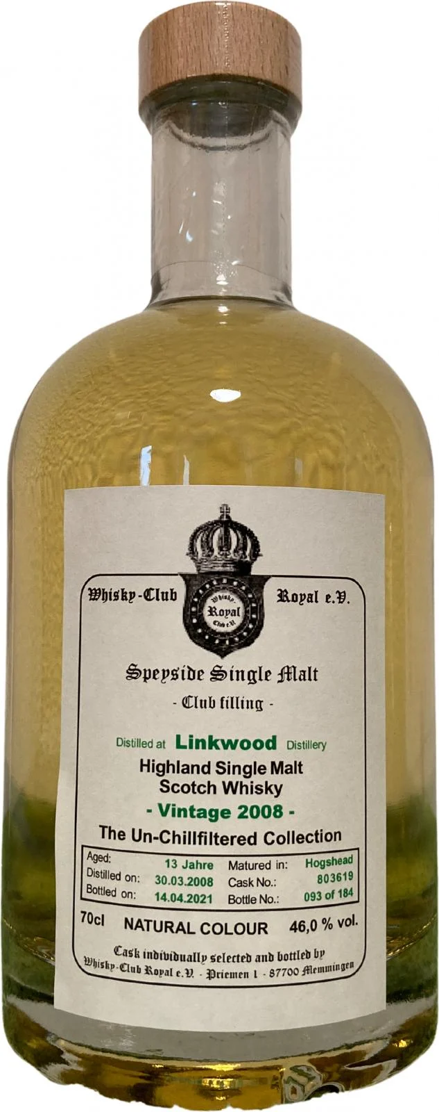 Linkwood 2008 WCR - see note by RoyalScotsman Club filling 13 Year Old 2021 Release (Cask #803619) Single Malt Scotch Whisky | 700ML