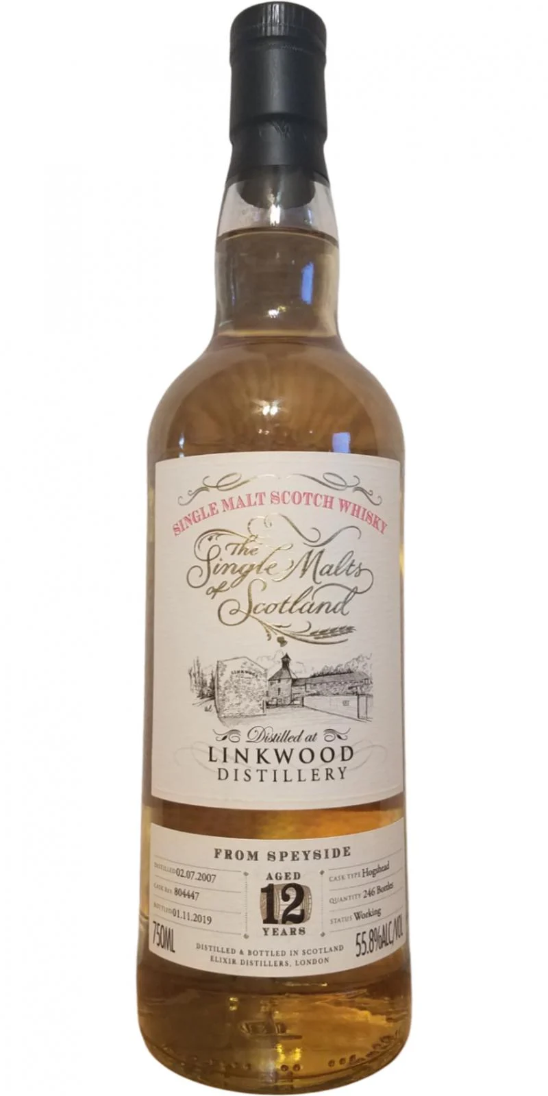 Linkwood (Elixir Distillers) The Single Malts of Scotland (Cask #804447) 12 Year Old 2019 Release Single Malt Scotch Whisky - Whiskey