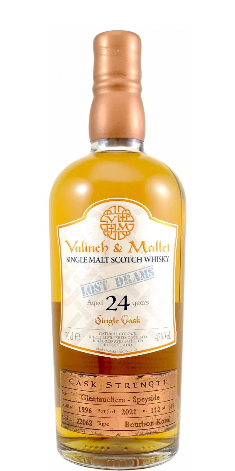 Glentauchers 1996 V&M The Lost Drams Collection 24 Year Old 2021 Release (Cask #22062) Single Malt Scotch Whisky | 700ML - Whiskey