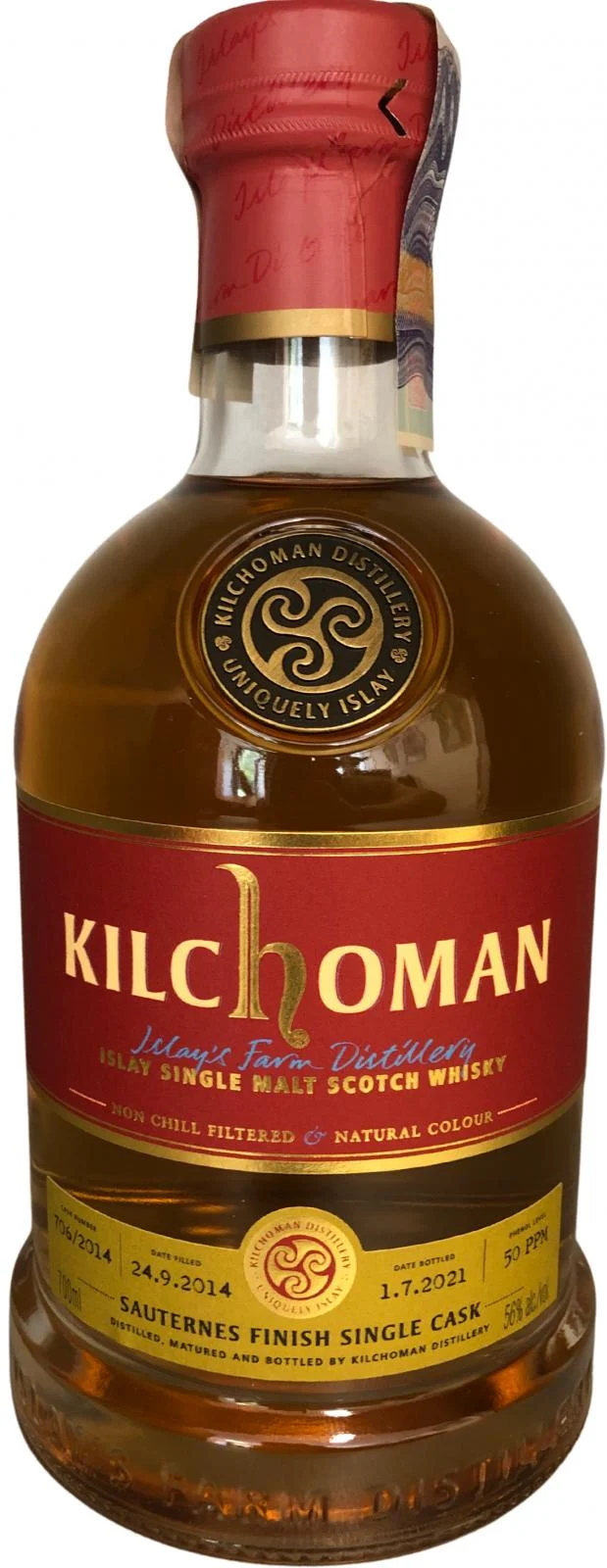 Kilchoman 2014 Sauternes Cask Finish 6 Year Old 2021 Release (Cask #706/2014) Single Malt Scotch Whisky | 700ML - Whiskey