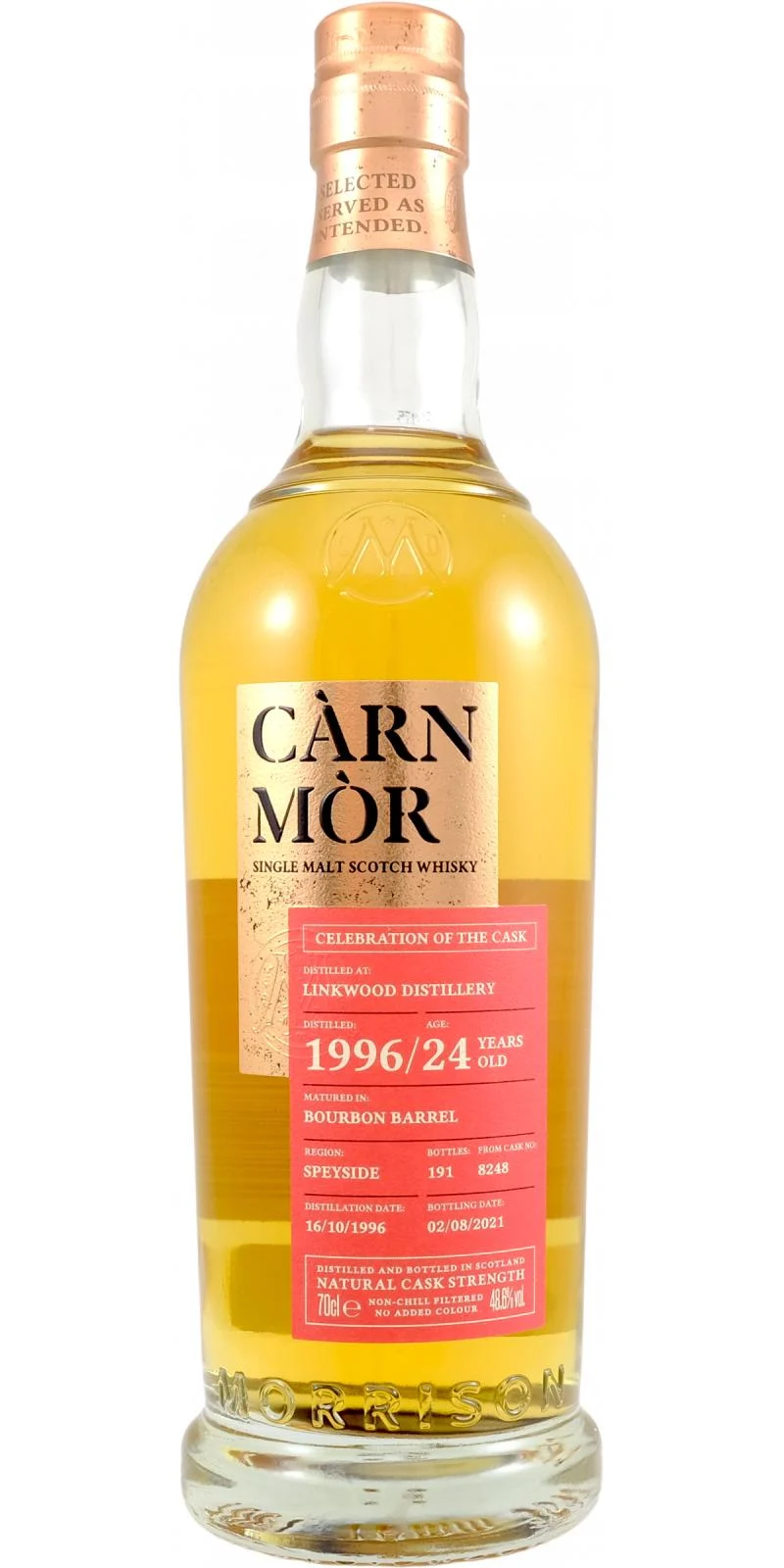 Linkwood 1996 MSWD Càrn Mòr Celebration of the Cask 24 Year Old 2021 Release (Cask #8248) Single Malt Scotch Whisky | 700ML - Whiskey