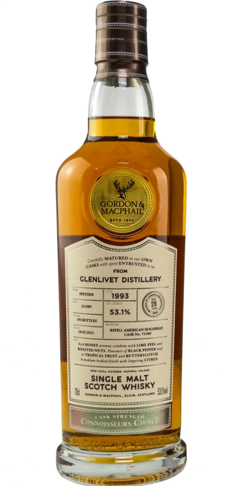 Glenlivet 1993 GM Connoisseurs Choice - Cask Strength 28 Year Old 2021 Release (Cask #71580) Single Malt Scotch Whisky | 700ML