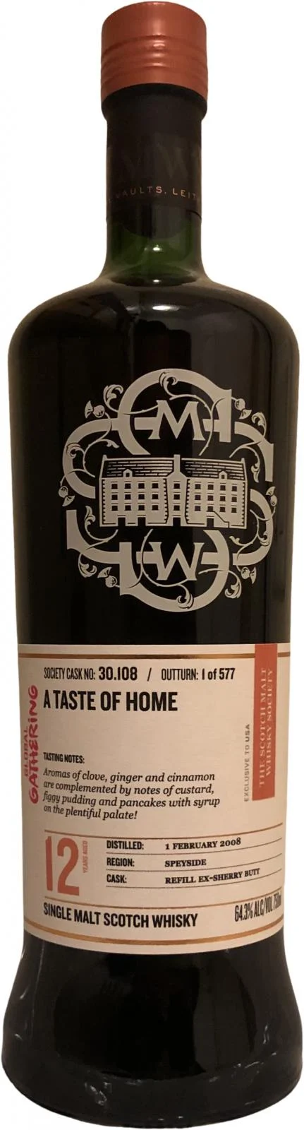 Glenrothes 2008 SMWS 30.108 A Taste of Home 12 Year Old 2021 Release (Cask #30.108) Single Malt Scotch Whisky