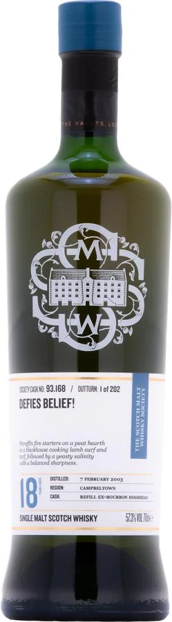 Glen Scotia 2003 SMWS 93.168 Defies belief! 18 Year Old 2021 Release (Cask #93.168) Single Malt Scotch Whisky | 700ML - Whiskey