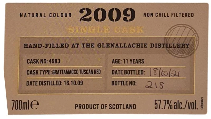 Glenallachie 2009 Single Cask - Hand Filled 11 Year Old 2021 Release (Cask #4983) Single Malt Scotch Whisky | 700ML