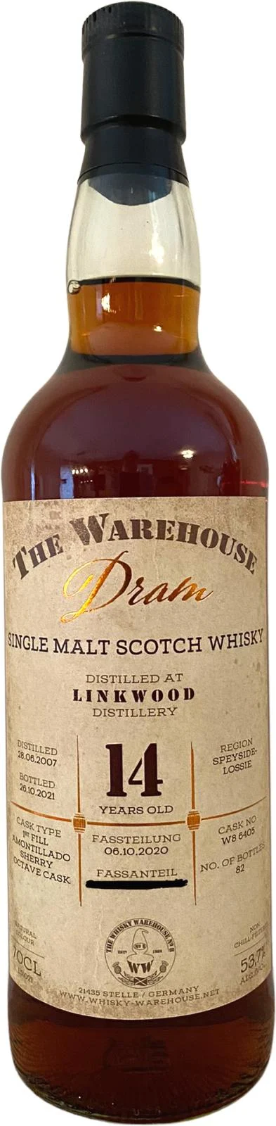 Linkwood 2007 WW8 The Warehouse Dram 14 Year Old 2021 Release (Cask #W8 6405) Single Malt Scotch Whisky | 700ML - Whiskey