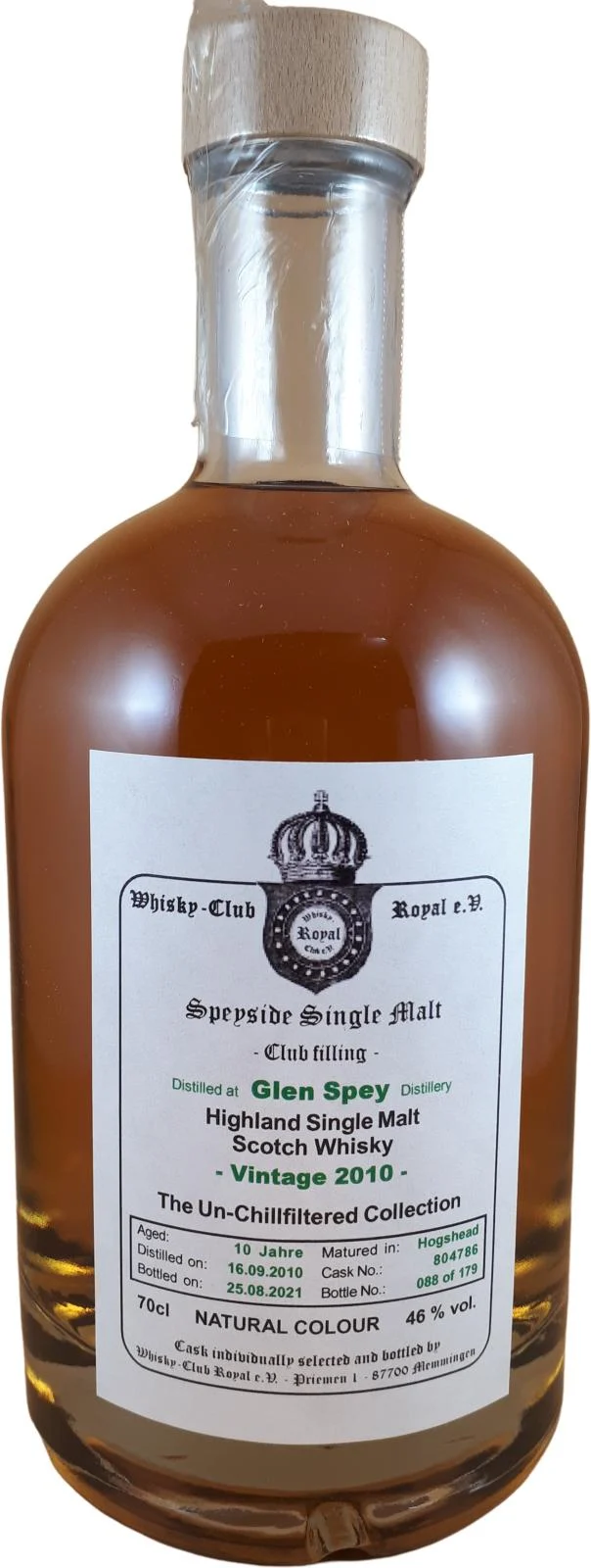 Glen Spey 2010 WCR - see note by RoyalScotsman Club Filling 10 Year Old 2021 Release (Cask #804786) Single Malt Scotch Whisky | 700ML