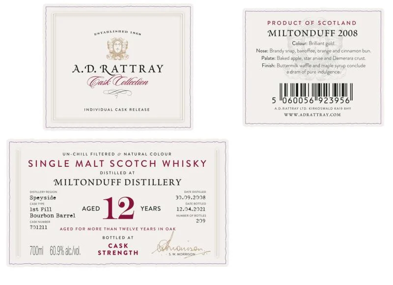 Miltonduff 2008 DR 12 Year Old 2021 Release (Cask #701211) Single Malt Scotch Whisky | 700ML - Whiskey