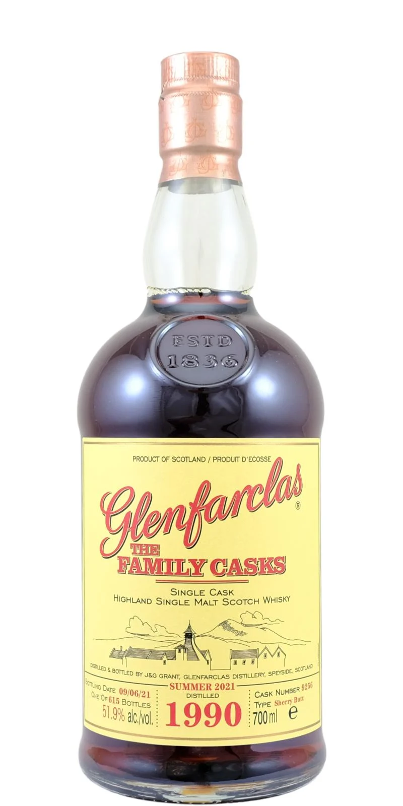 Glenfarclas 1990 The Family Casks (Lanzamiento S21) Lanzamiento 2021 (Barrica n.º 9256) Whisky escocés de malta única | 700ML