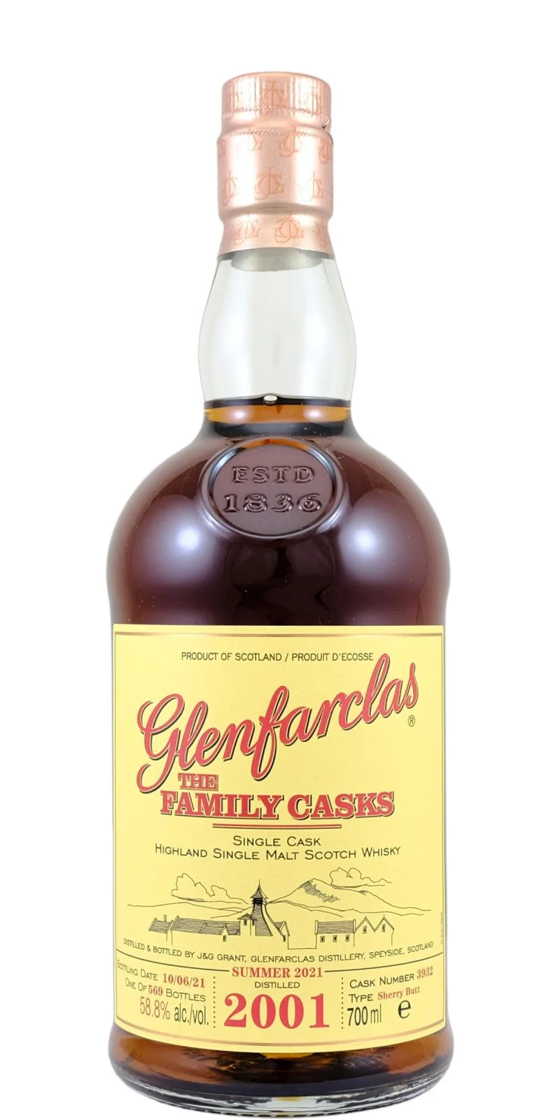 Glenfarclas 2001 The Family Casks (Lanzamiento S21) Lanzamiento 2021 (Barrica n.º 3932) Whisky escocés de malta única | 700ML