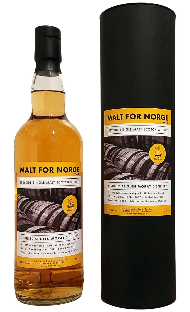 Glen Moray 2007 DR Malt for Norge Vol.2 13 Year Old 2021 Release (Cask #5458) Single Malt Scotch Whisky | 700ML - Whiskey