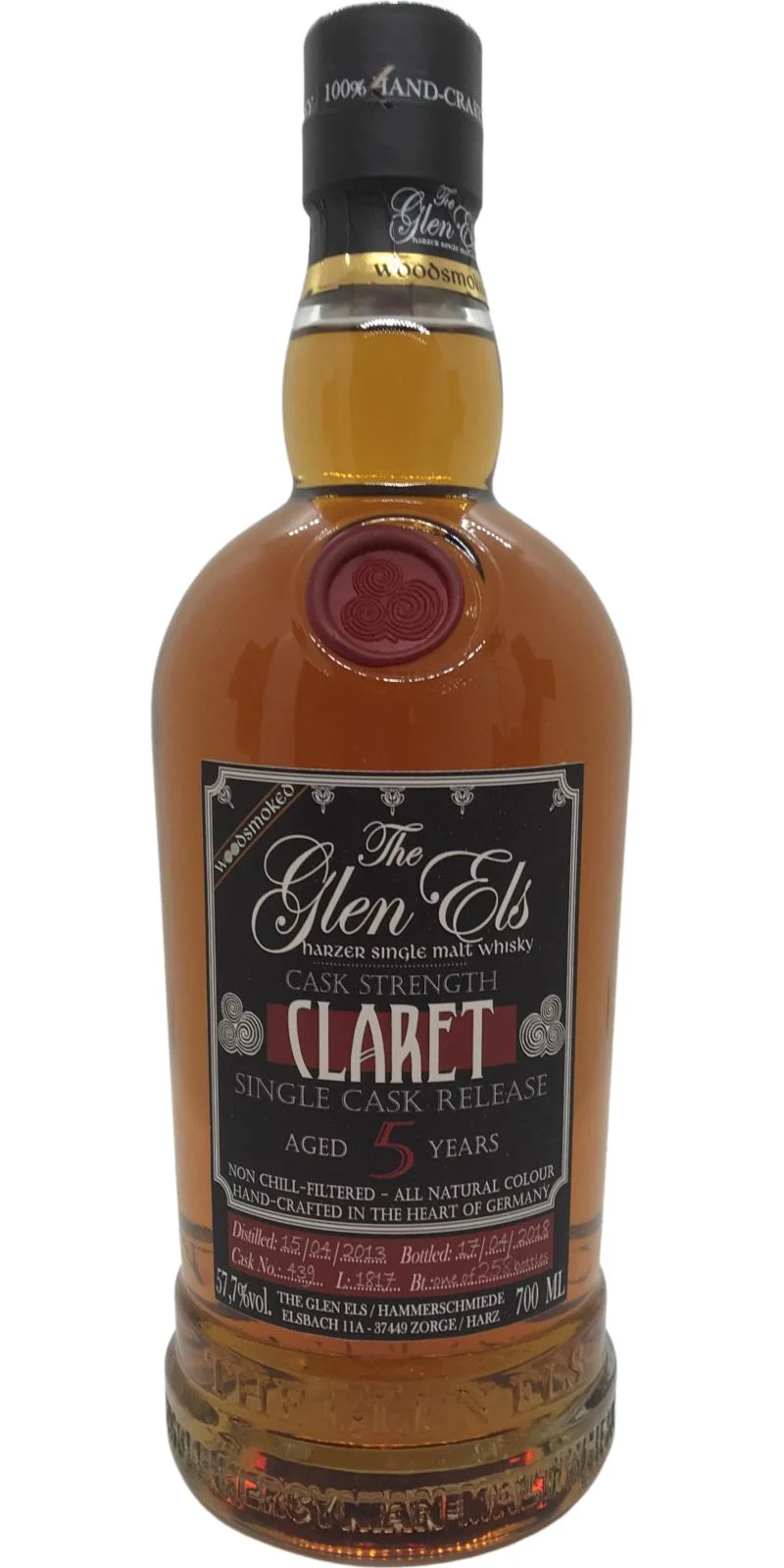 Glen Els 2013 - Claret Woodsmoked - Single Cask Release (Cask #439) 5 Year Old 2018 Release Single Malt Whisky | 700ML